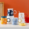thumbnail image 5 of Taza de 420 ml con tapa, cuchara, taza de cerámica de conejo lindo de dibujos animados, taza de agua para el hogar, taza de café de oficina, taza de desayuno, taza de oso de dibujos animados con, 5 of 5