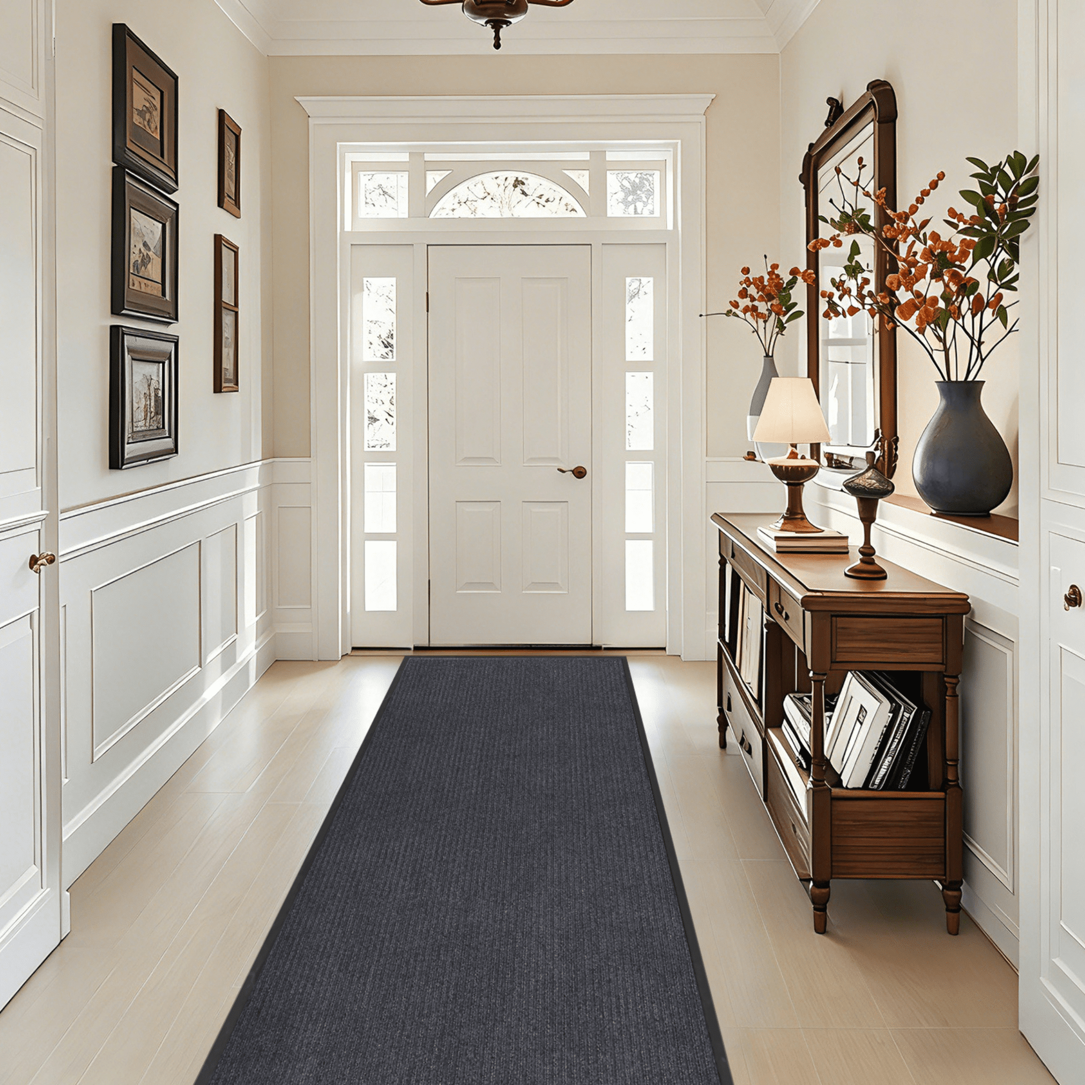 Qunbio Commercial Carpet Runner, 3' x 10' Commercial Rugs with Rubber Edge, Non-Slip Hallway Runner Rug for Indoor Outdoor High Traffic Areas, Gray