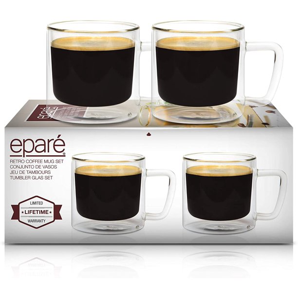 Epare Retro Coffee Mugs Clear Glass Double Wall Cup Set Insulated Glassware Large Coffee 8325