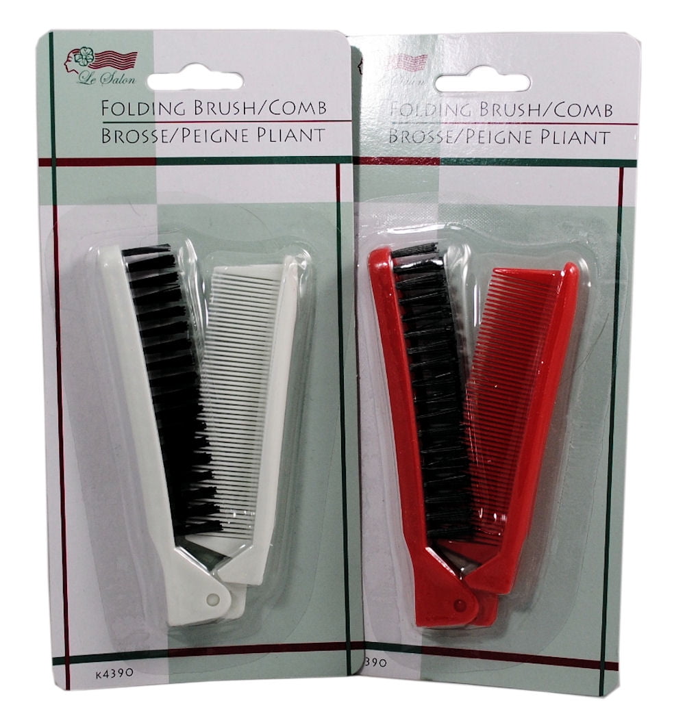 2 Folding Hair Compact Travel Brush Comb Pocket Size Car