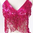 thumbnail image 4 of OOOUM Women Sequin Fringe 2 Piece Dance Outfit Spaghetti Strap V Neck Crop Top Mini Skirt Set Salsa Tango Party Performance Clothing Set Hot Pink One Size, 4 of 5