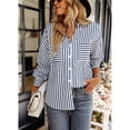 thumbnail image 3 of Women Stripe Shirt, Comfortable Pocket Design Skin Friendly V Neck Long Sleeve Women Button Down Blouse For School For Home ANGGREK Otros, 3 of 6
