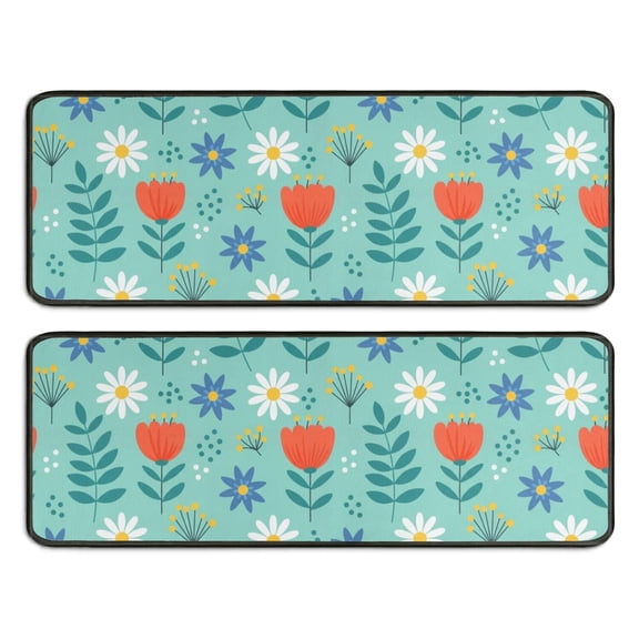 Kitchen Rugs Sets Of 2,Pioneer Flower Floral Print Pattern Anti Fatigue Kitchen Mat Rugs Non Slip Washable,Decorative Kitchen Floor Mats for Kitchen,Sink,Laundry,17X47 Inch