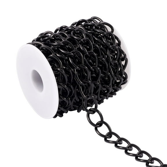 1Set Yilisi Aluminium Twisted Chains Curb Chains Unwelded with Spool Electrophoresis Black 18x13x2.5mm 16.4 Feet(5m)/roll
