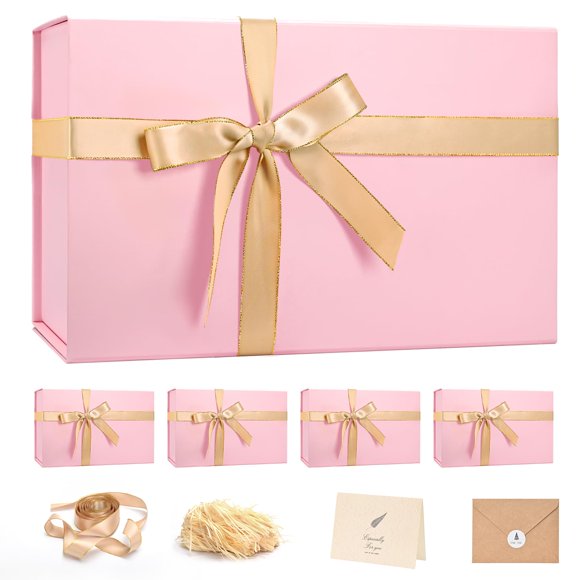 Caja de regalo LIFELUM grande rosa de 35 x 21,5 x 11,5 cm con tapa navideña