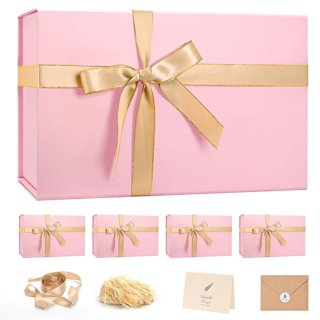 Caja de regalo LIFELUM grande rosa de 35 x 21,5 x 11,5 cm con tapa navideña