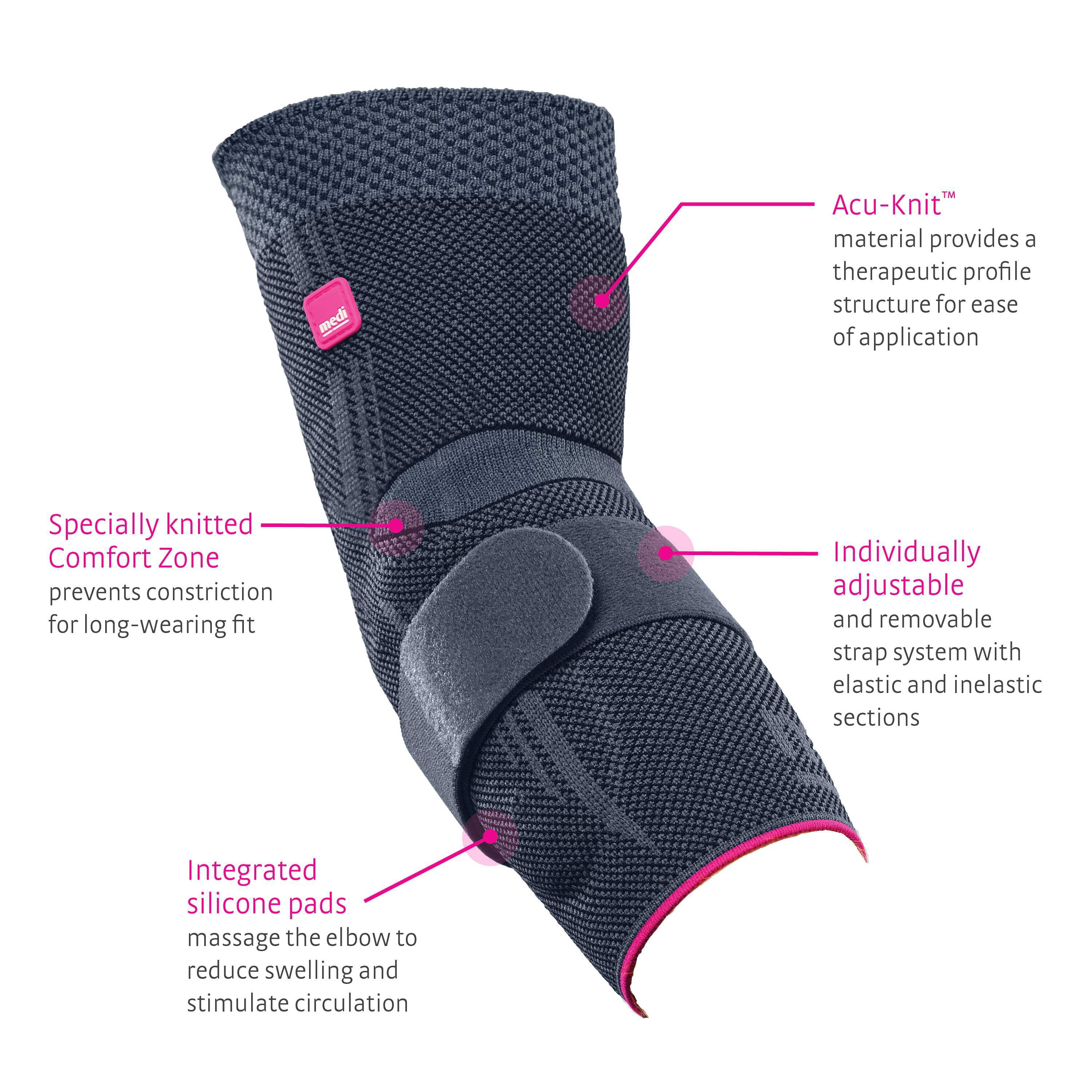medi Epicomed Elbow Support w/Accu-Pressure Silicone Insert, II, Silver