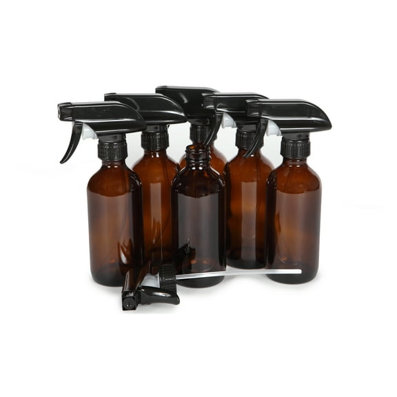 Vivaplex, 6, Large, 16 oz, Empty, Amber Glass Spray Bottles with Black Trigger Sprayers
