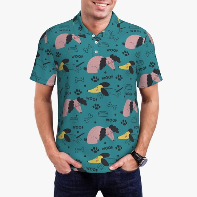 Balery Dachshund Dog Camisa Polo de Hombre con Estampado, de Manga Corta y Tejido Medio, Camisa Tipo Golf Polo-Large