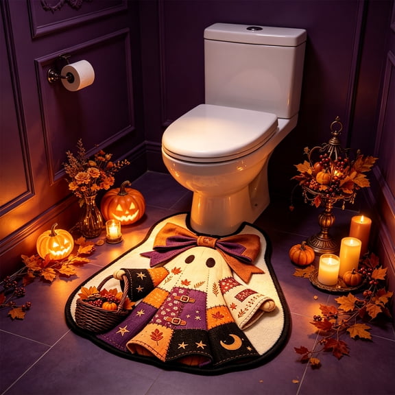 Boovnll Halloween Bath Mat, Ghost Non Slip Bathroom Rugs, Spooky Absorbent Bath Mat Decor, Washable Cute Rug 18.9x15.74in for Bathroom