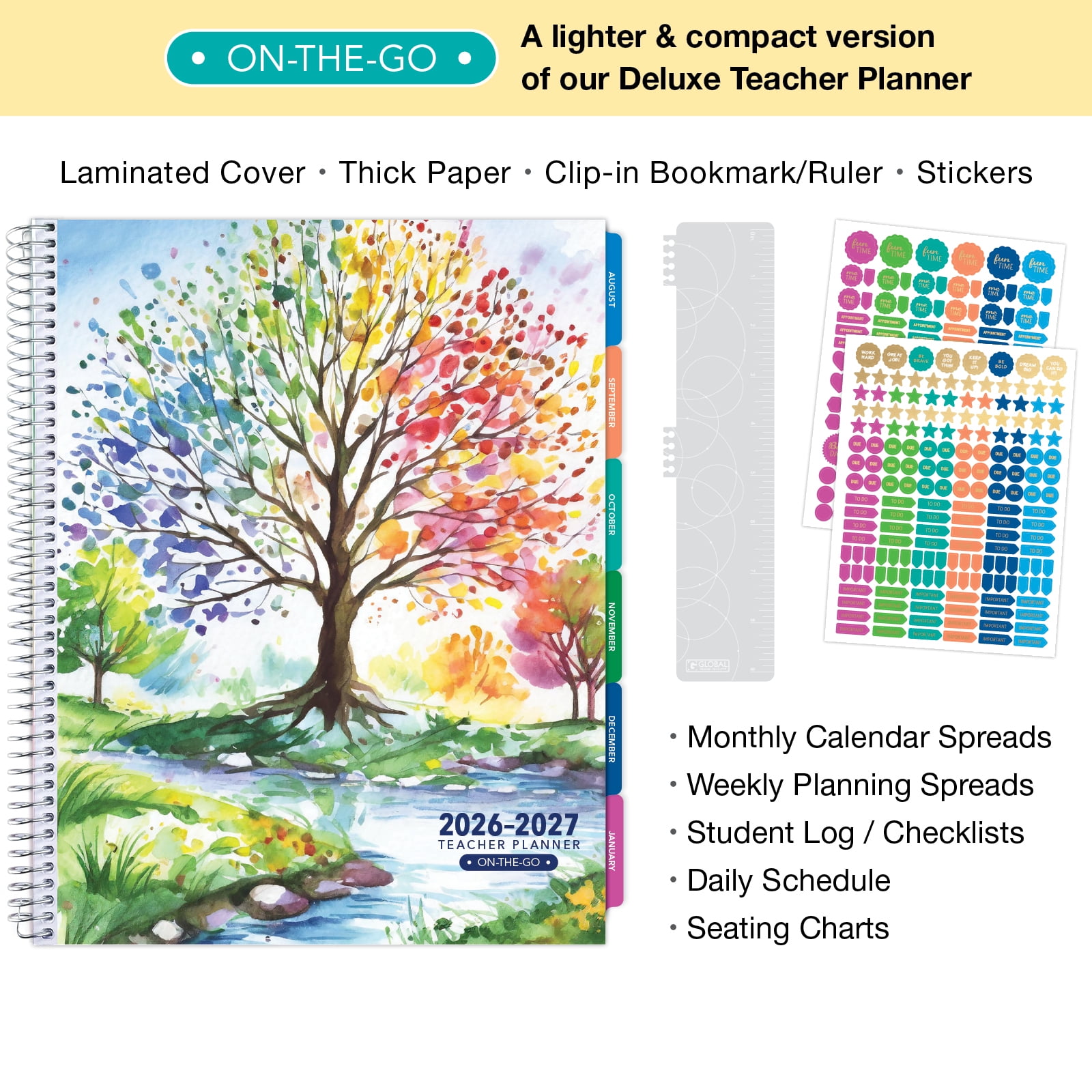 2026-2027 Excello Brands 8.5" x 11" Academic Year Teacher Planner, Weekly/Monthly, 12 Month, Tree Seasons