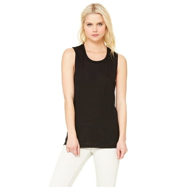 Womens Flowy Scoop Muscle Tank , B8803 , Black , Small