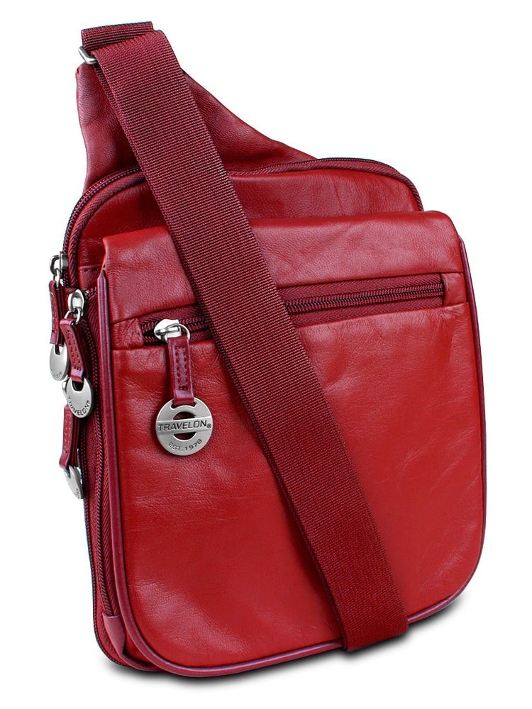 Travelon Leather Messenger Bag, Ruby