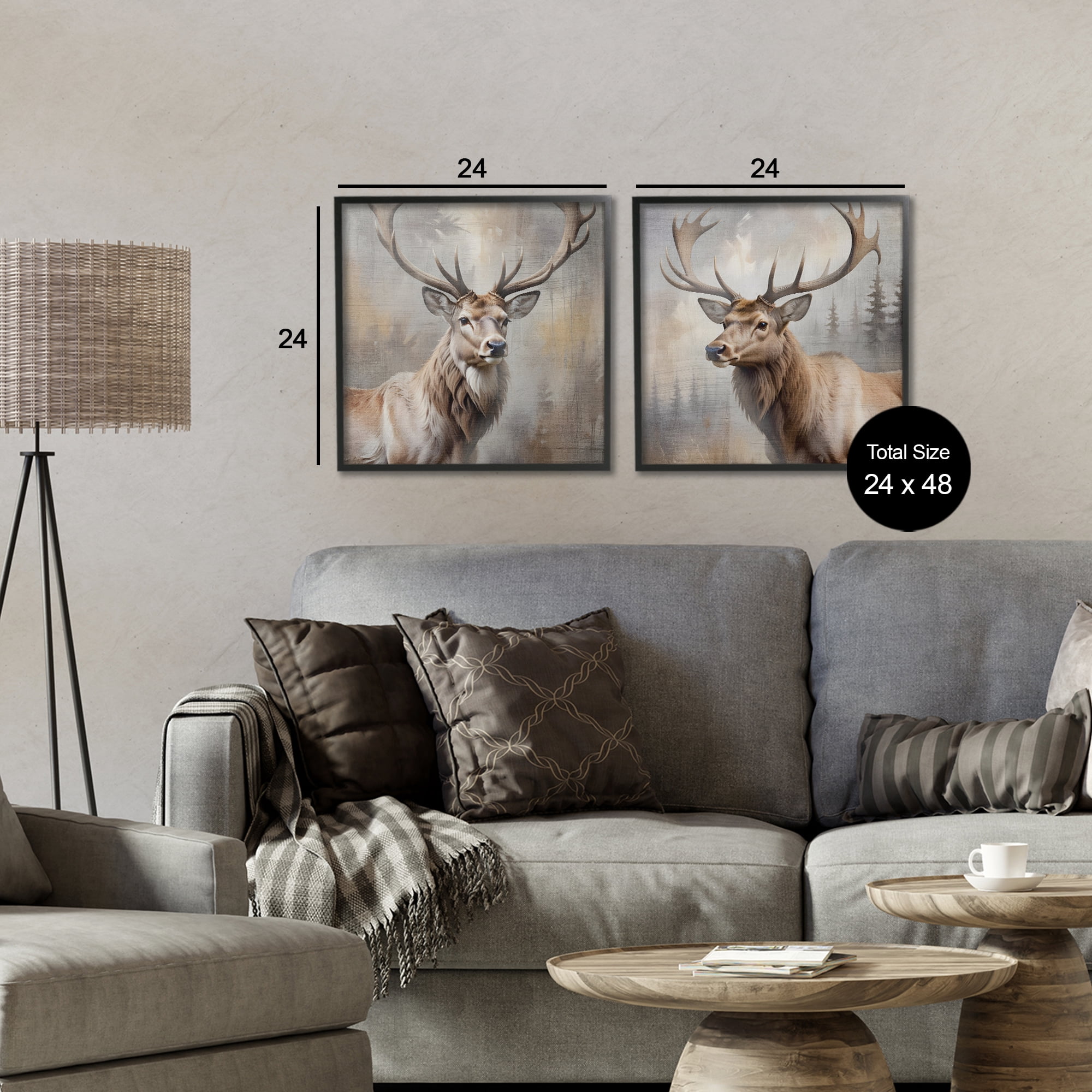 Stupell Industries Glancing Forest Stags 2 Piece Black Framed Giclee Art Set, design by Susan Arnot