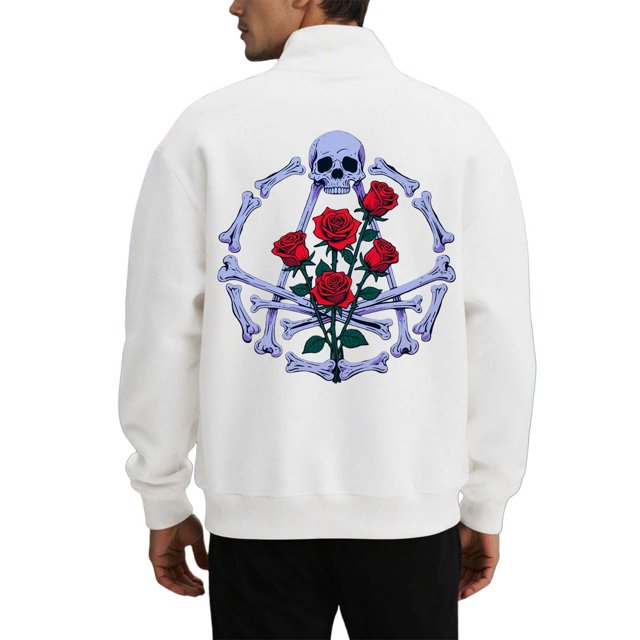 Men's Autumn and Winter Zippered Halloween Print Hoodless Sweatshirt
