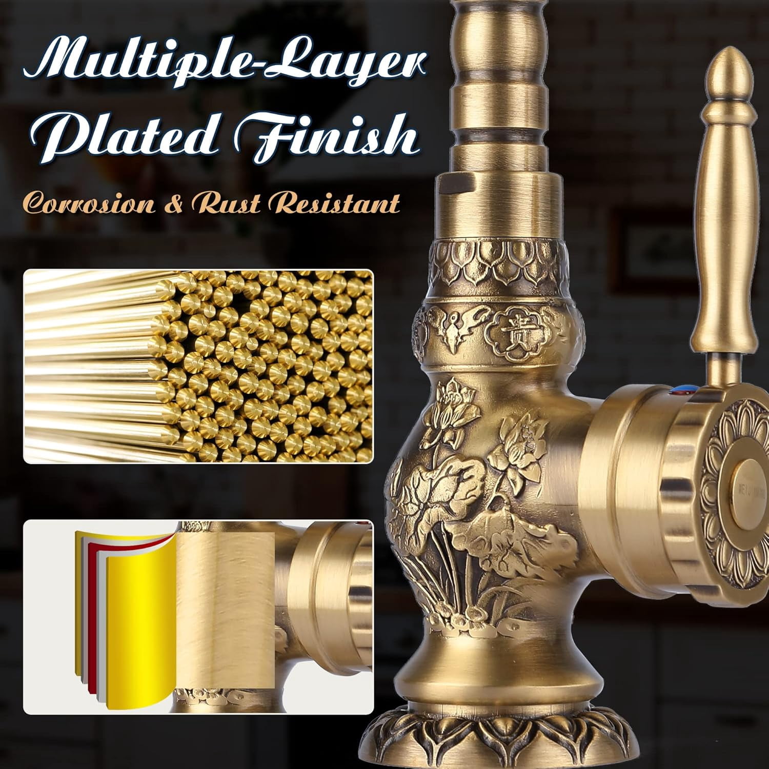 Antique Brass Bathroom Sink Faucet Lavatory Vanity Basin Mixer Faucet with Drain