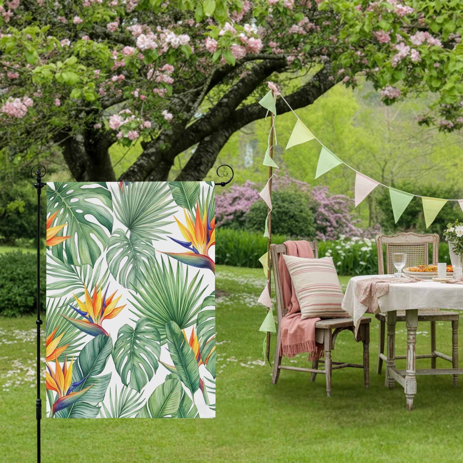 Green Leaf House Flag 28 x 40 Inches, Bright Bird of Paradise Flower Emerging from Lush Greenery Weather Proof Outdoor Patio Flags Double Sided Small House Decoration for Yard Lawn Outside Home