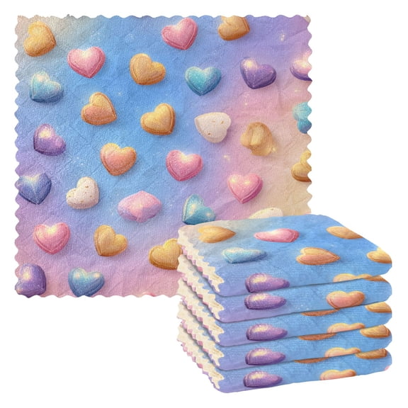 6 Pieces of Kitchen Towels 11x11Inch Kitchen Dish Cloths Kitchen Dish Towels Reuseable Cleaning Cloths Heart Candy