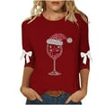 thumbnail image 2 of Xdegoge Womens Christmas Tops Glitter Crew Neck Wine Glass 3/4 Sleeve Shirt Trendy Bowknot Casual Vacation Blouse Holiday Vintage Funny Shirt Winter Loose Shirts 2025, 2 of 5