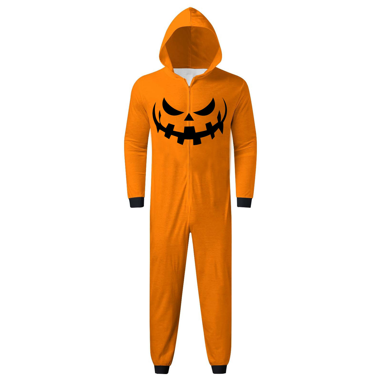 FEIFLY Halloween Printed Hooded Zipper Home Jumpsuit Pumpkin Onesie Family Matching Romper Holiday Loungewear For Men