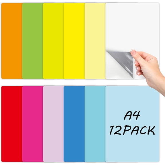 Dry Erase Board Sticker- Whiteboard Stickers-8.27''x11.69'' Removable Dry Erase Sheets- Fridge Dry Erase Paper for Wall/Desk/Refrigerator/Door/Locker/Home/Office/Classroom (Colorful-12Pcs)