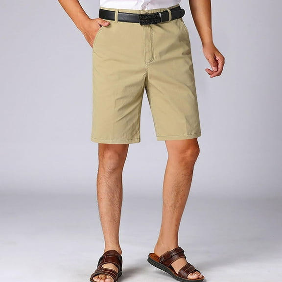 YUSIM Mens Chino Shorts with Pockets- Summer Casual Cotton Flat Front Shorts Khaki Size 26