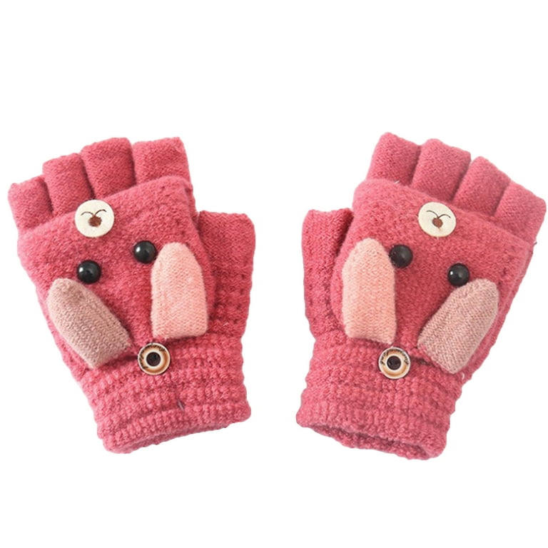 Dress Choice Cartoon Dog Gloves Knit Kids Boys Convertible for Winter Mitten Top Fingerless Flip Toddler with Cover Gloves Girls