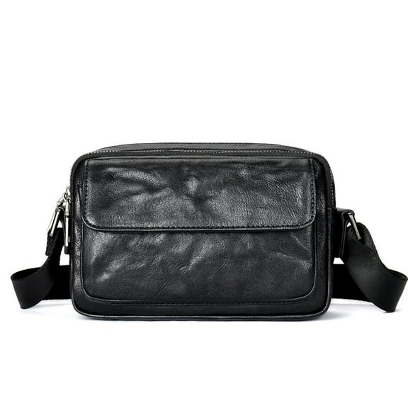 Mens Leather Crossbody Bag Black Shoulder Bag Multi-Pocket Sling for Travel