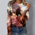 thumbnail image 2 of Pompotops Femmes Dames Col Rond Hauts Amples Décontractés T-Shirts Imprimés Blouse à Manches Longues en Solde, 2 of 5