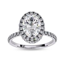 Halo Engagement Rings for Women | Center 9X6mm Oval Cut Halo Solitaire Engagement Promise Rings for Her in 10K Solid White Gold, Ring Size 4.5