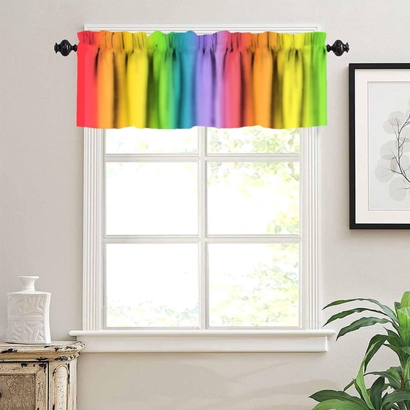Rainbow Kitchen Curtains, Windows Valances with Rainbow Color Paint Art Print Living Room Bedroom Kitchen Blackout Curtains Room Darkening Valances Drapes 54x18 Inch, 1 Panel