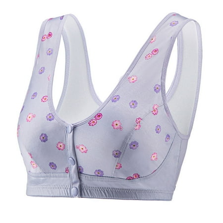 PLLFRLRT Bras for Older Women Front Closure No Underwire 3 Pack Button Closure Bras Seamless Wireless Cotton Tank Top Bra(Blue 36)