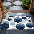thumbnail image 4 of 2x3 Door Mat Rug, Navy Blue Marble Non-Skid Rubber Backing Large Rectangle Rugs - Living Room Bedroom Home Office, Gold White Geometric Hexagon Modern Indoor Floor Mat Carpets Washable Rug, 4 of 9