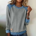 thumbnail image 1 of Nuoqisi Chemises Surdimensionnées pour Femmes Hauts Douillets de Printemps Été Tunique à Col Polo en Denim Patchwork Chandail à Manches Longues à Col Rond, 1 of 9