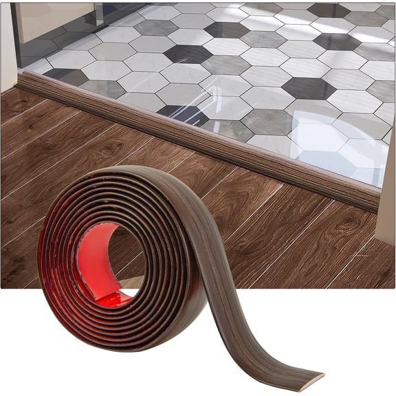 4 FT Self Adhesive Floor Transition Strip, Wear-Resistant Vinyl Laminate Strip, Flat Gap Divider for Carpet Tile Threshold & All Floor Types (Brown)