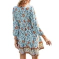 thumbnail image 6 of Genuiskids Women's Bohemian Floral Mini Dress Long Sleeve V Neck Casual Elastic High Waist Chiffon Ruffle Swing A Line Dress, 6 of 9