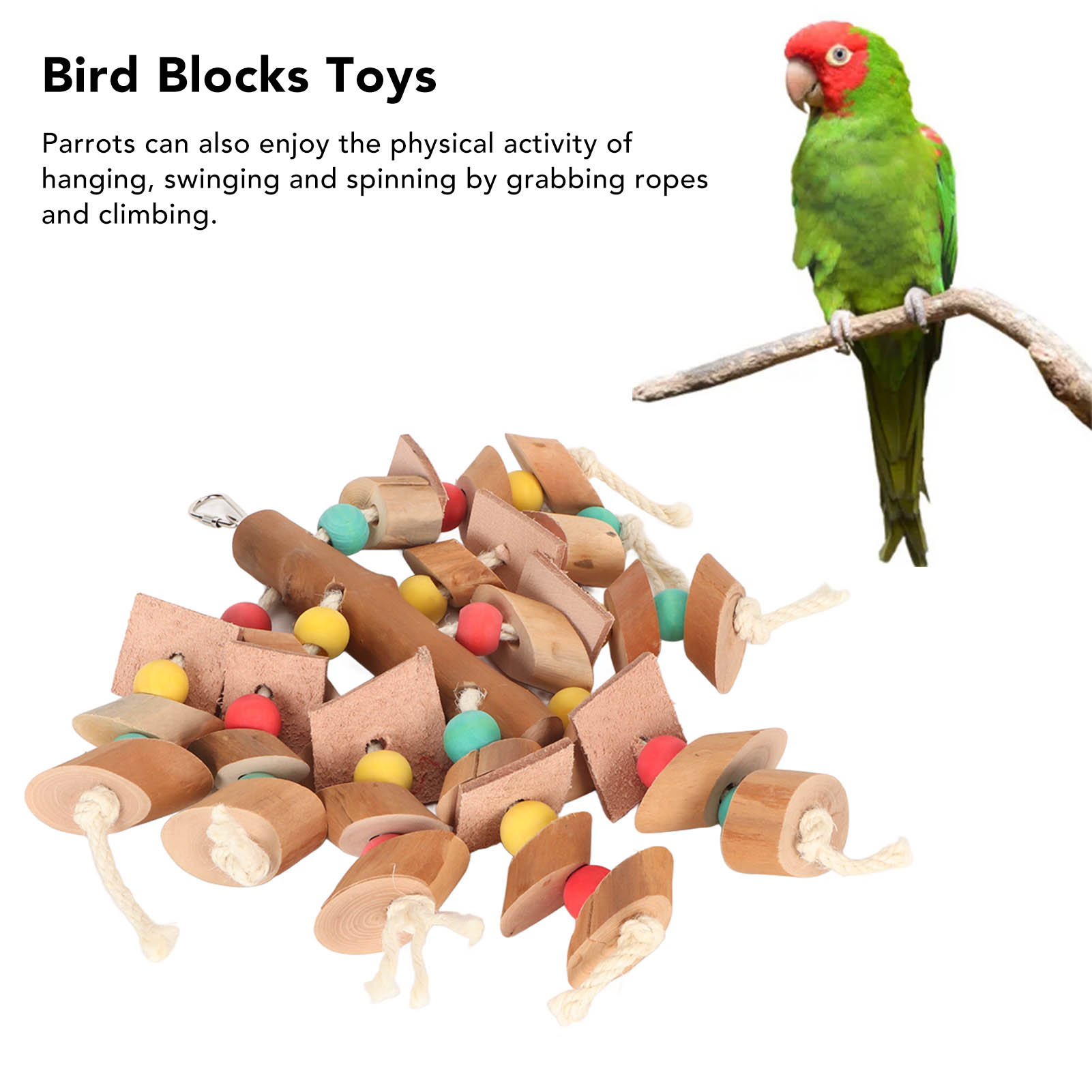 M Buder Colorful Bird Chew Toy Wood Blocks for Parrots, Cockatiels, Budgies, Hanging Cage Grinding Paw Beak Toy, Large (8.66 inches / 22 cm)