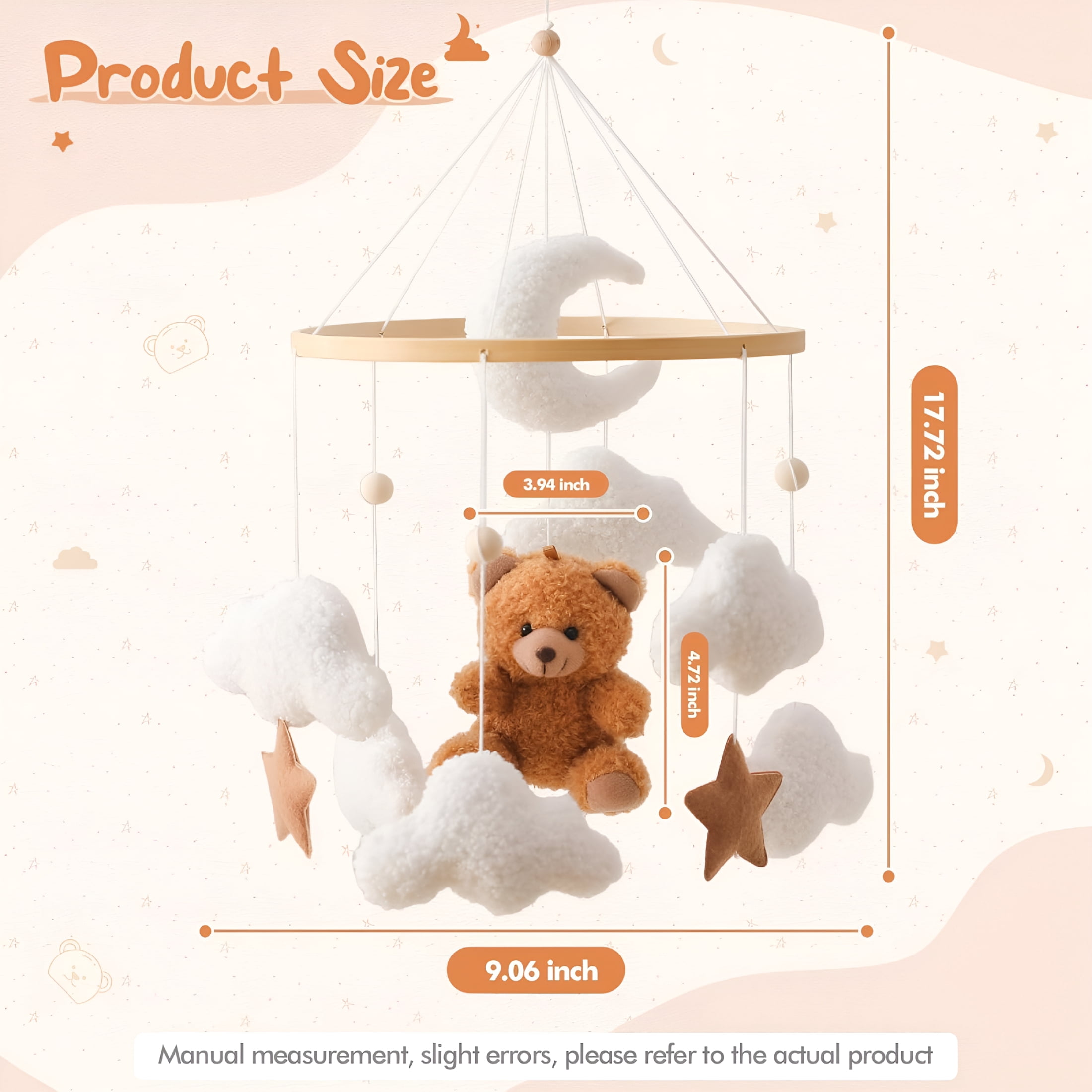 BESTSKY Baby Mobile for Crib Bear Cloud Crib Mobile Handmade Furry Nursery Mobile Gender Neutral Crib Toy Hanging for Nursery Decor Accessories