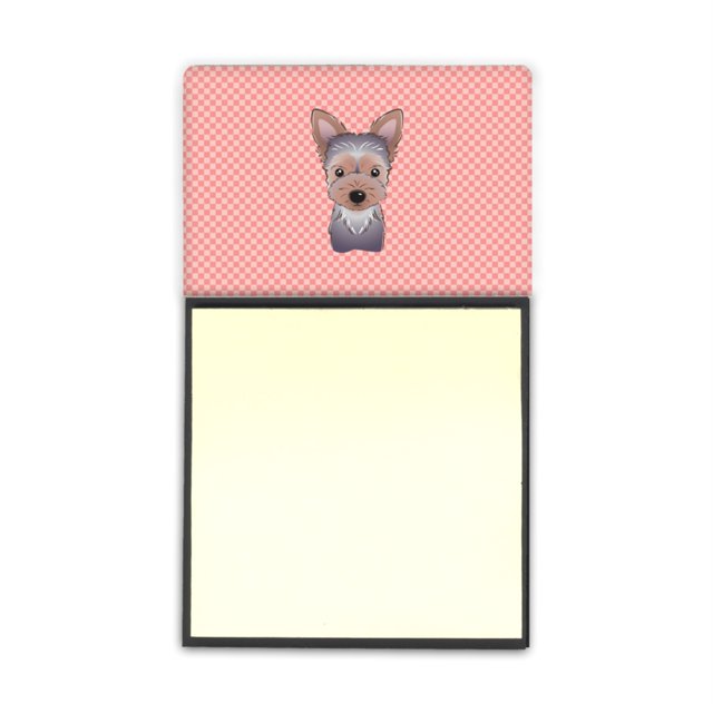 "Caroline's Treasures Checkerboard Pink Yorkie Puppy Soporte para notas adhesivas recargables o Dispensador de notas post-it, 3.25 por 5.5", Multicolor " Caroline's Treasures BB1232SN