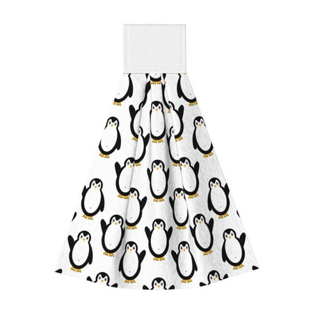 

Gaeub Lovely Penguin Print Hand Towels with Hook Hanging Tie Towels Coral Velvet Dishtowels for Bathroom Restroom Home Decor