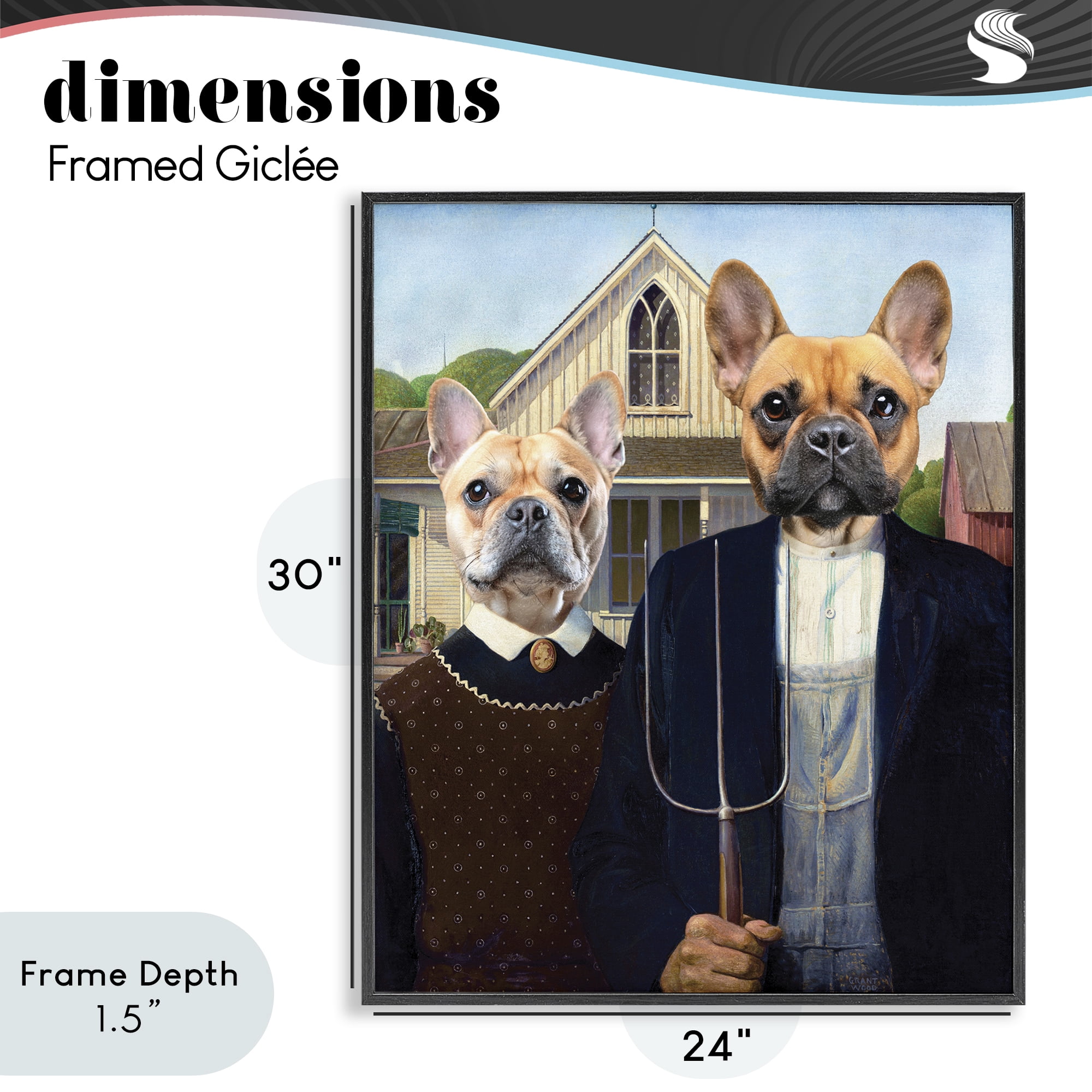 Stupell Industries French Bulldogs Iconic Farmers Black Framed Giclee Art, design by Grotto Studios