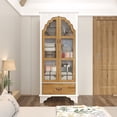 thumbnail image 3 of WIAWG Carved Storage Cabinet with 2 Glass Doors & Drawer, Pooja Mandir with 3-Tier Shelves, Decorative Cabinet Display Cabinets for Living Room White and Walnut,70.9”H, 3 of 12