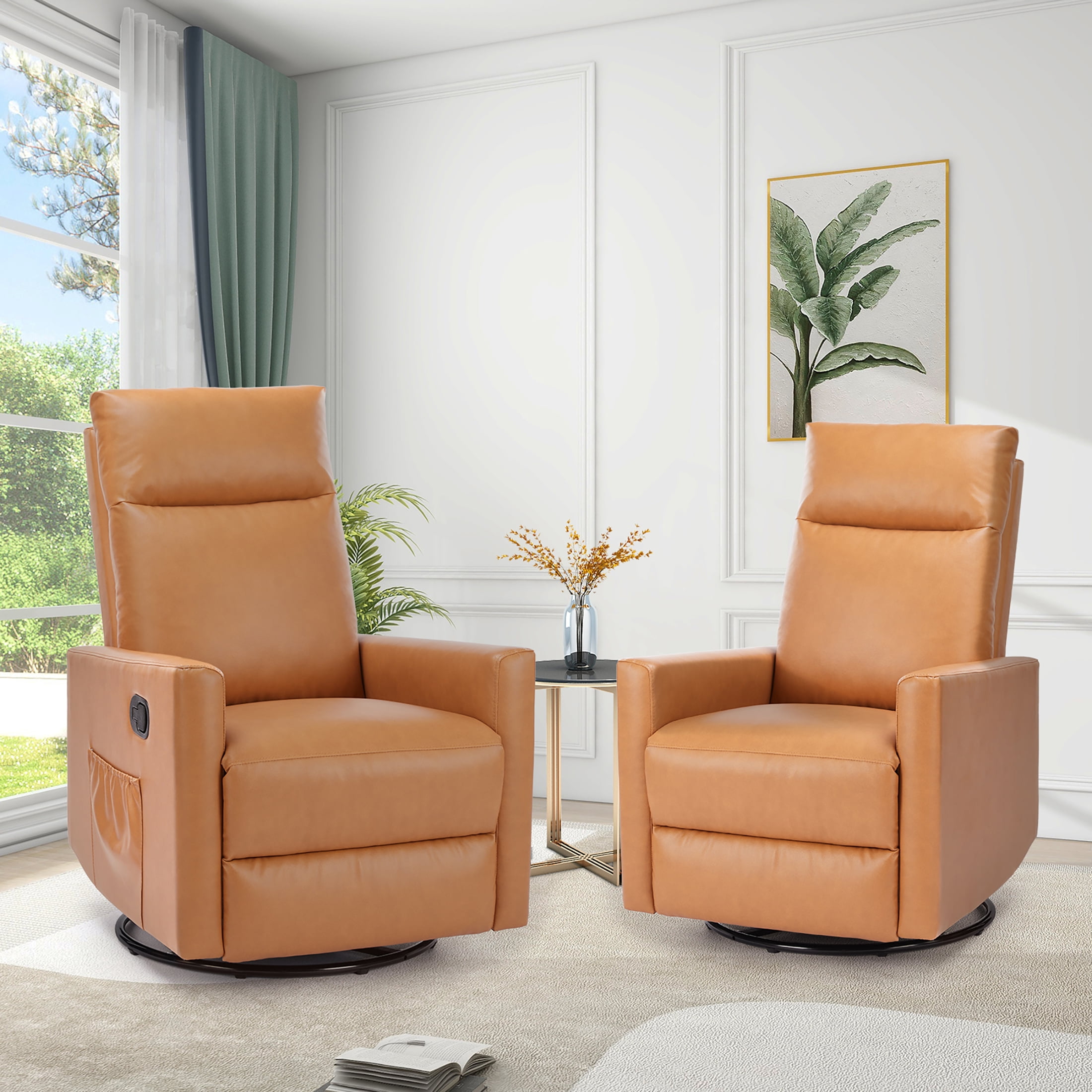 edx Swivel Rocking Chair, Sofa Recliner, Adjustable Baby Sliding Chair with Head Support for Living Room, Bedroom, Brown