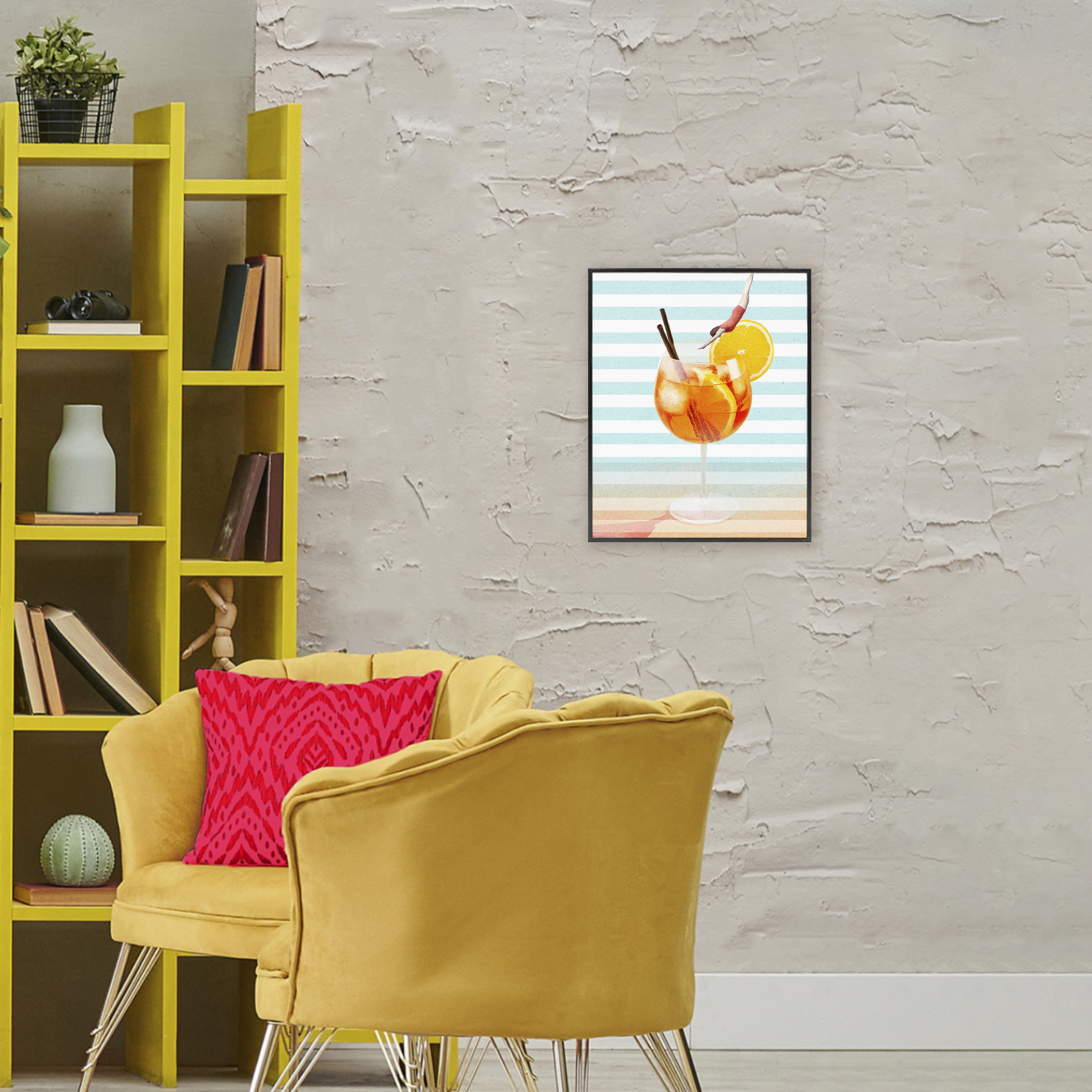 Spritz Cocktail Dive Black Framed Giclee Art, design by Lil' Rue