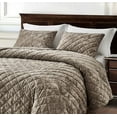 thumbnail image 3 of Chezmoi Collection Lux Taupe Velvet Quilt King Set, 3-Piece Lush Plush Distressed Velvet Bedding All Season Lightweight Bedspread Brushed Microfiber Reverse with Diamond Stitch Quilting, 3 of 9