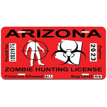 Arizona AZ Zombie Hunting License Permit Red United States - Biohazard Response Team Novelty Metal Vanity License Tag
