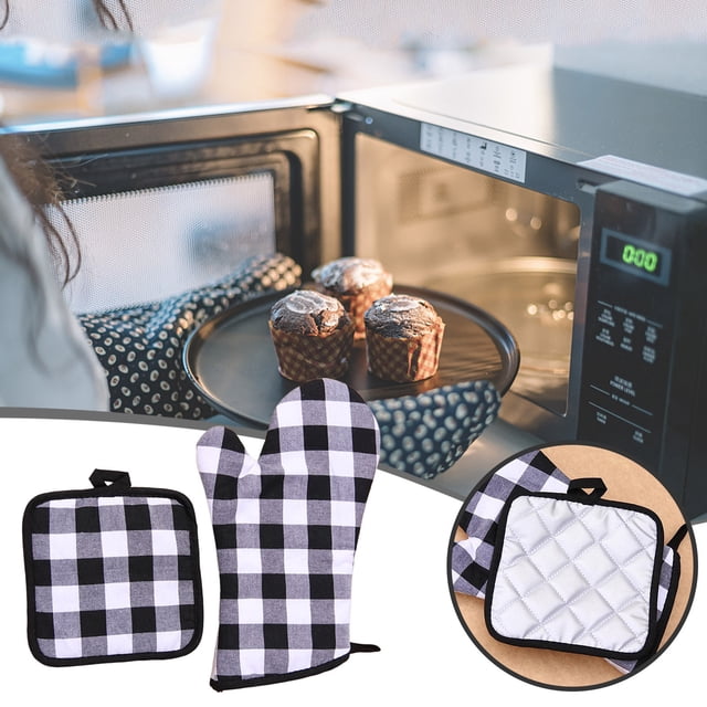Hbdhejl Check Plaid Oven And Pot Holders Set Pure Heat Potholders Washable Durable Bbq Gloves With Hanging Loop For Kitchen Baking Cooking Grilling