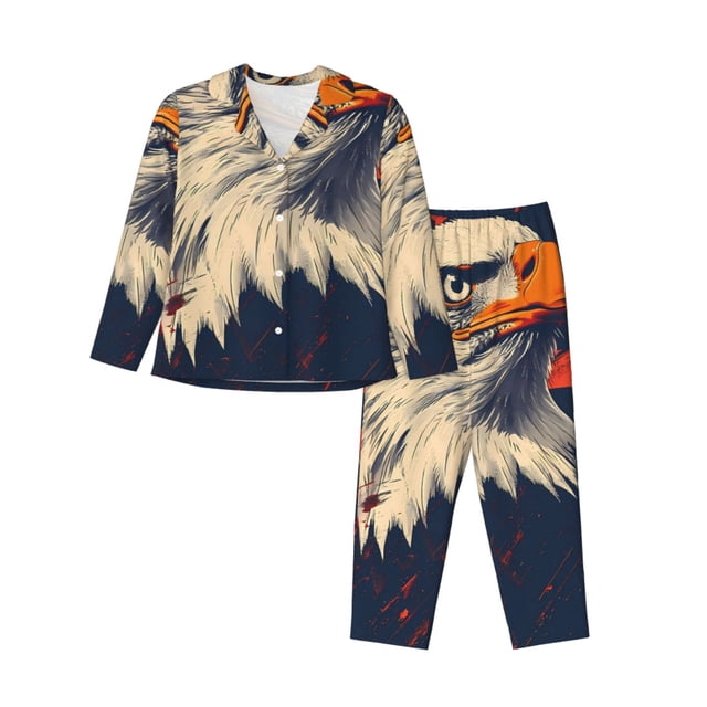 Balery American Bald Eagle A Conjunto de Pijama con Estampado para Mujer, Conjunto de Dos Piezas con Manga Larga, Ropa de Dormir Suave con Bolsillos, Pijamas Cómodos-Large