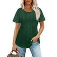 thumbnail image 5 of NANAIQ Short Sleeve Women's Tops Pleated Casual Crew Neck T Shirts for Women Soft Fashion Skin-Friendly Womens T Shirts Summer Tops Dark Green XXL, 5 of 8
