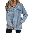 thumbnail image 2 of Women'S Long Oversized Denim Jacket Boyfriend Ripped Distressed Jean Jackets Coat Light Blue M, 2 of 6